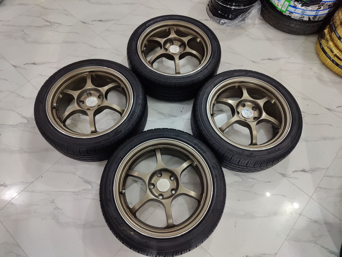Black Racing Wheels with Almost New Tyres