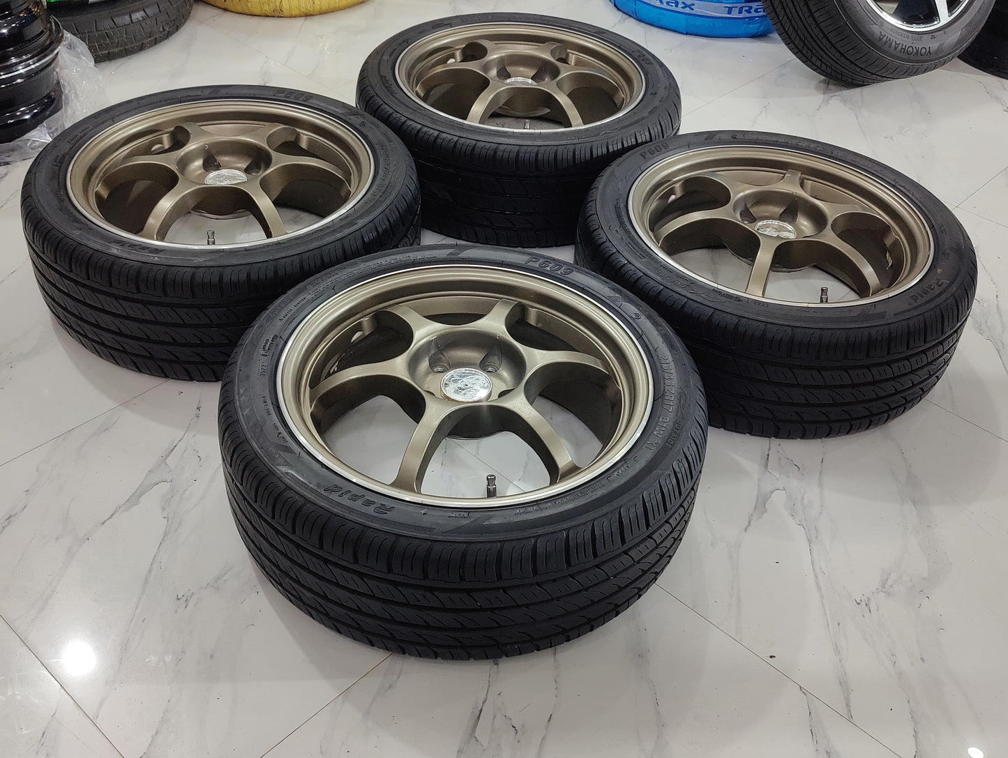 Black Racing Wheels with Almost New Tyres