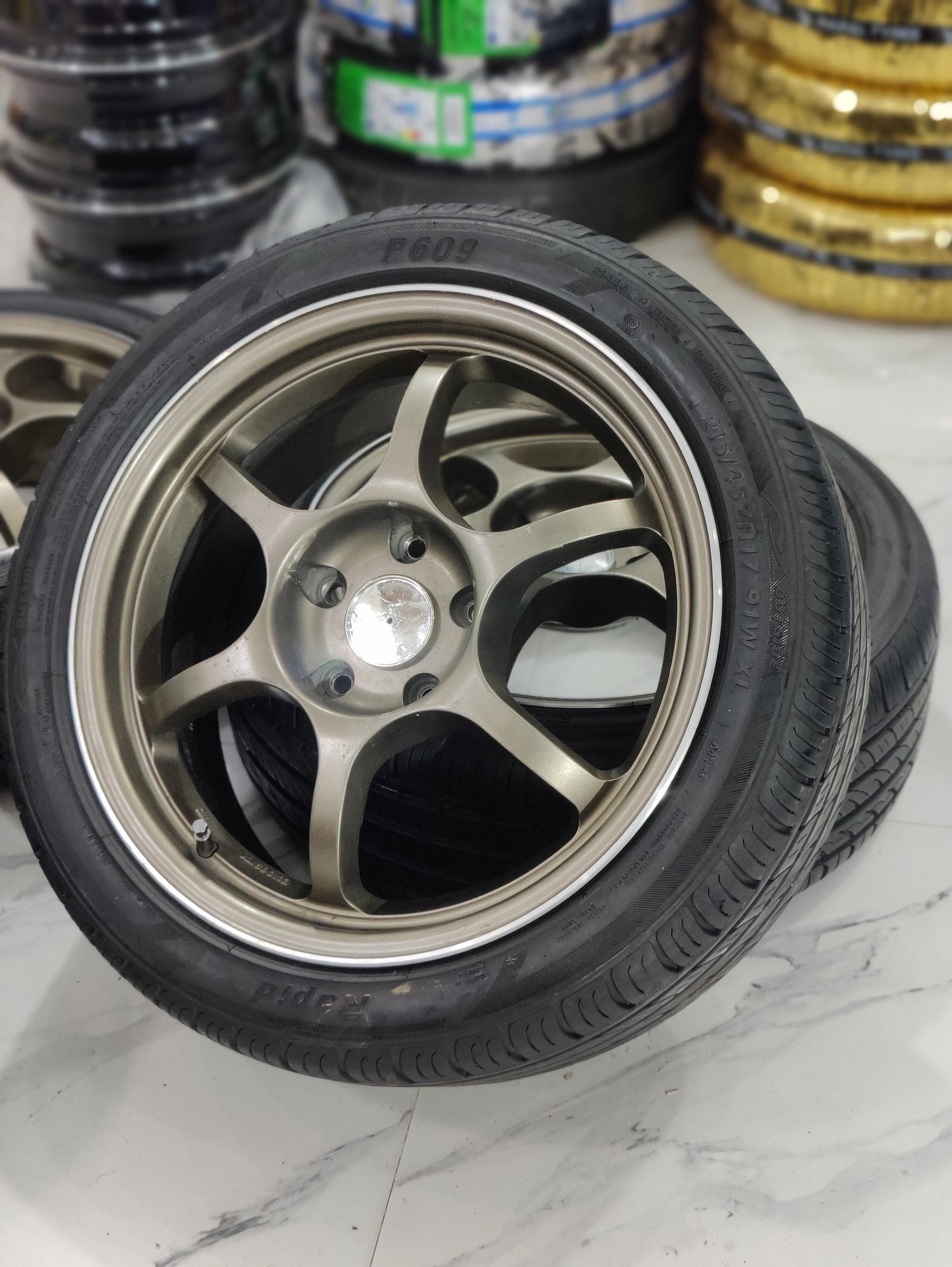 Black Racing Wheels with Almost New Tyres