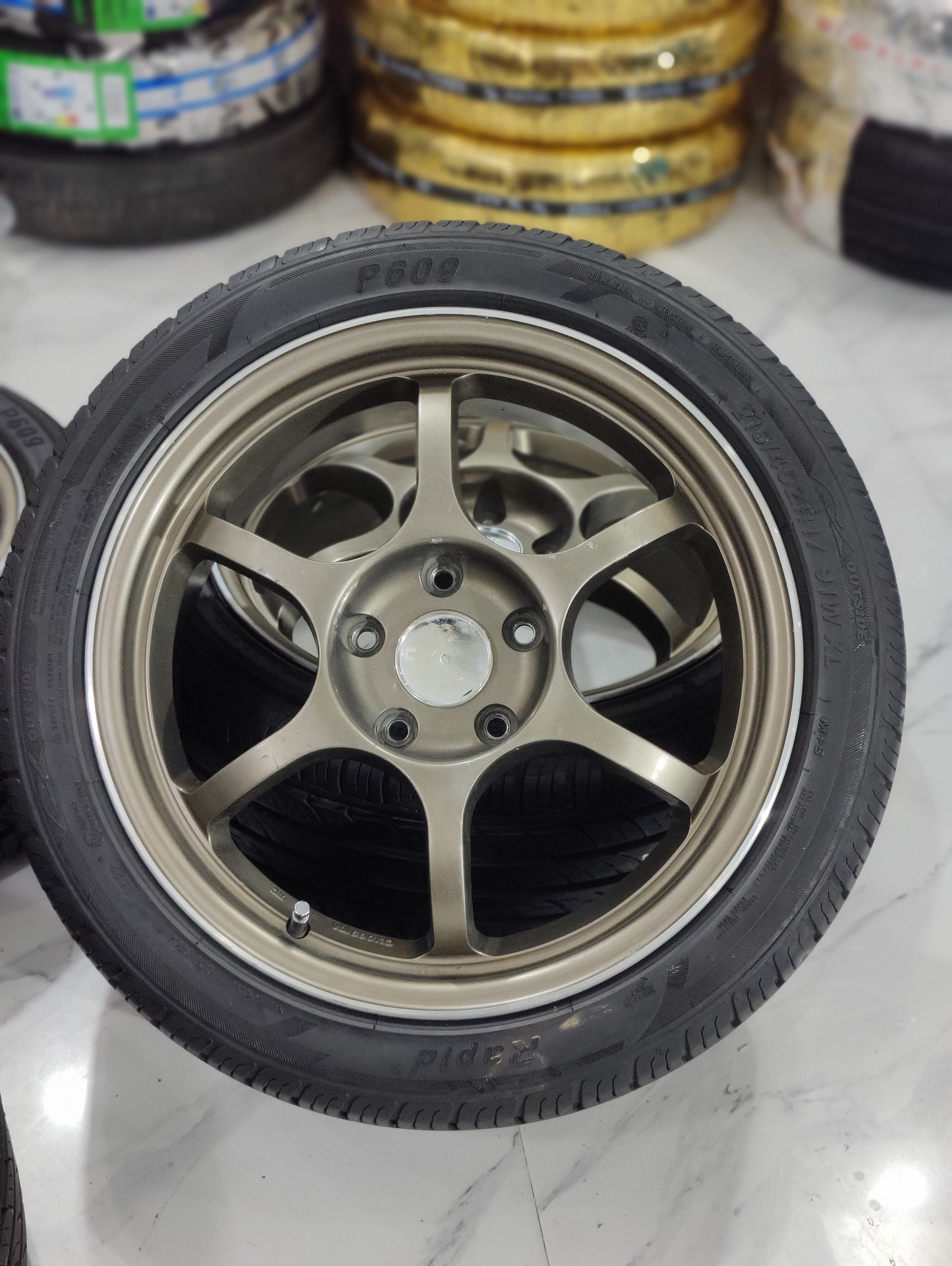 Black Racing Wheels with Almost New Tyres
